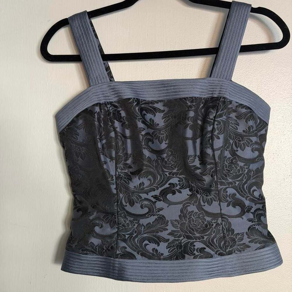 JS Collections Damask Corset Top Size 6 Gray Black Brocade
